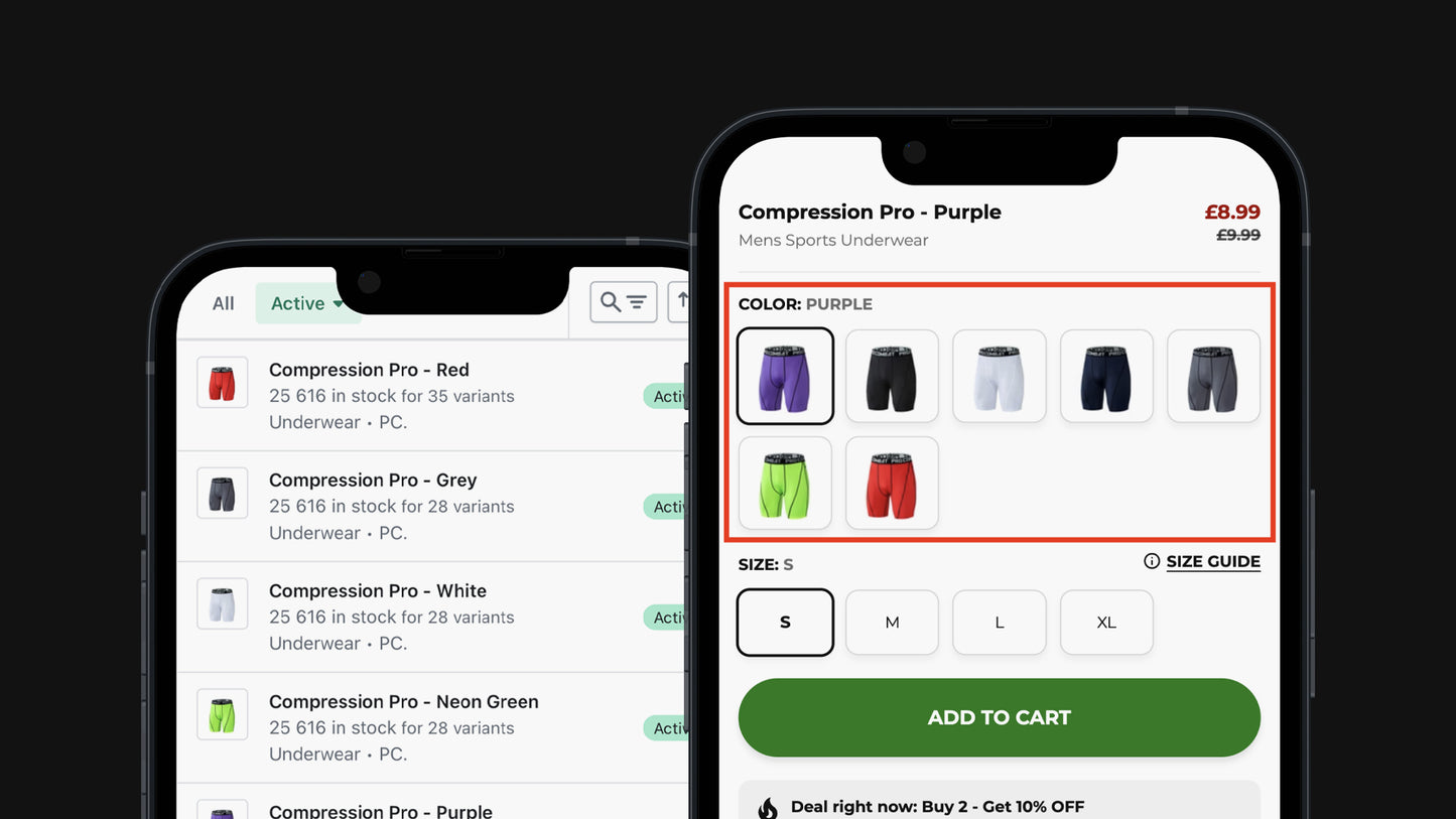 Split product with variants into individual products + showcase as related products